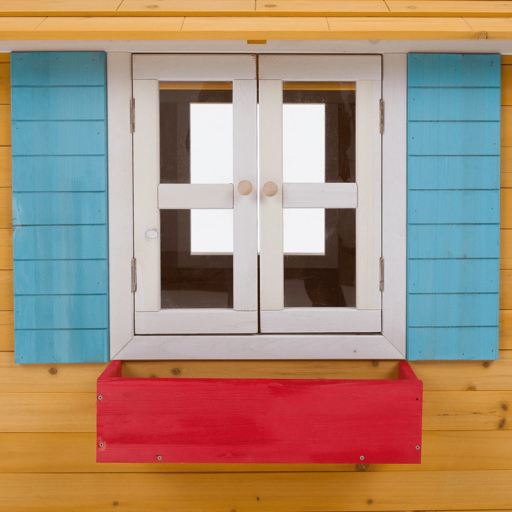 Căsuţă de grădină din lemn pentru copii natural / alb / albastru / roşu, AVILO