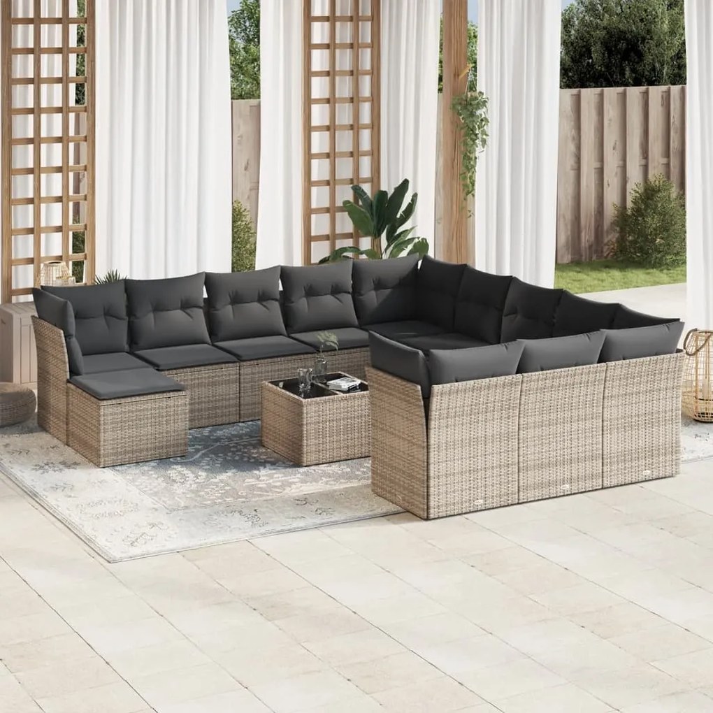 vidaXL Set mobilier de grădină cu perne, 13 piese, gri, poliratan