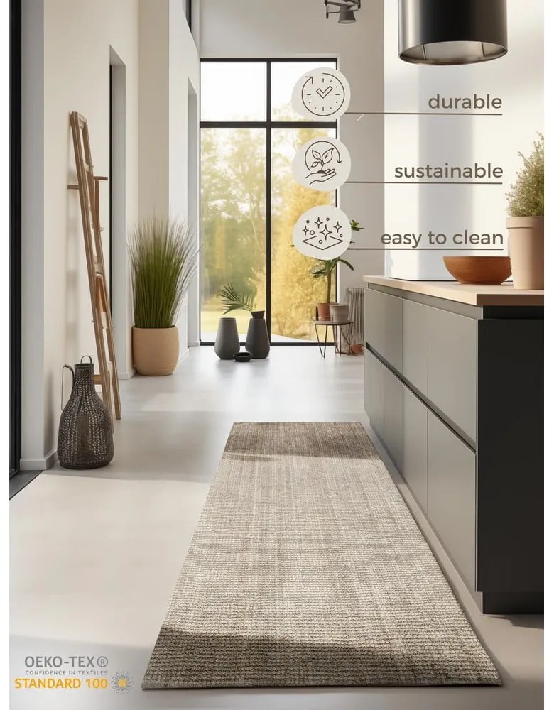 Covor tip traversă crem din iută 80x200 cm Bouclé – Hanse Home