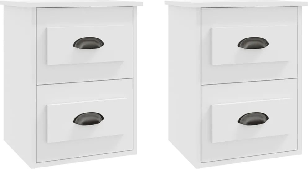 vidaXL Noptiere de perete, 2 buc., alb, 41,5x36x53cm