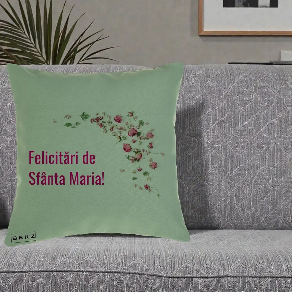 Perna personalizata Sfanta Maria: Felicitari de Sfanta Maria, 40x40 cm cu Umplutura, Verde, BEKZ