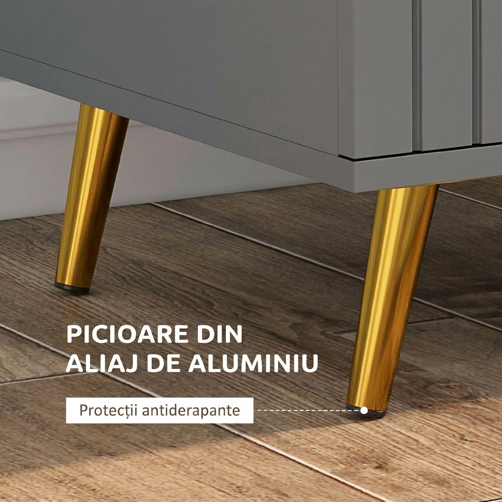 HOMCOM Comodă Modernă cu 4 Sertare, Unitate Sertar Depozitare cu Picioare din Aluminiu, 60x40x90 cm, Gri Închis