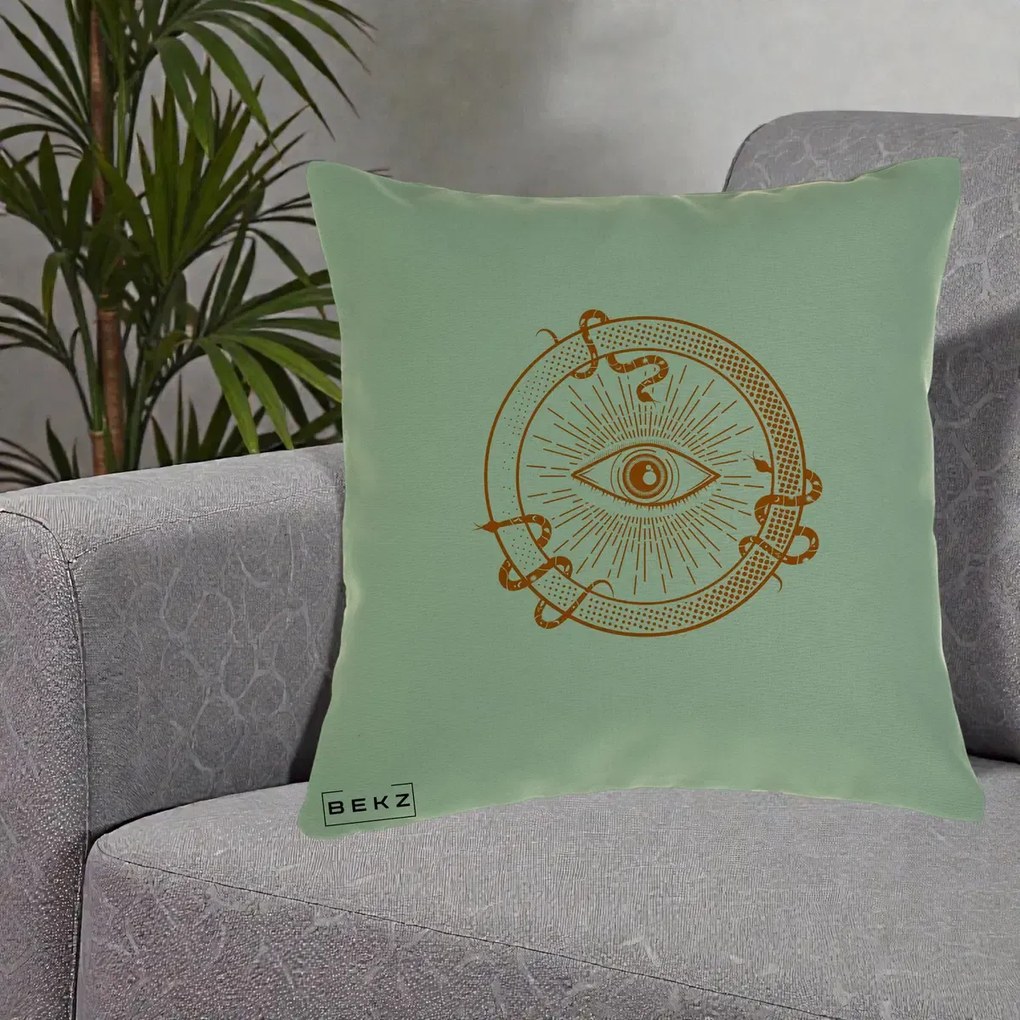 Perna Personalizata Ochiul Providentei Mistic Orange, 40x40 cm, Verde, Husa Detasabila, Perna Inclusa, BEKZ®
