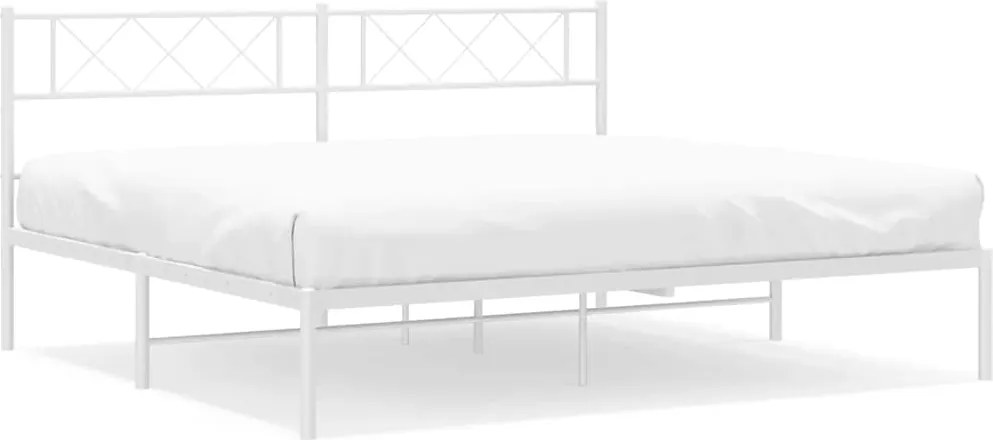 vidaXL Cadru de pat metalic cu tăblie, alb, 193x203 cm