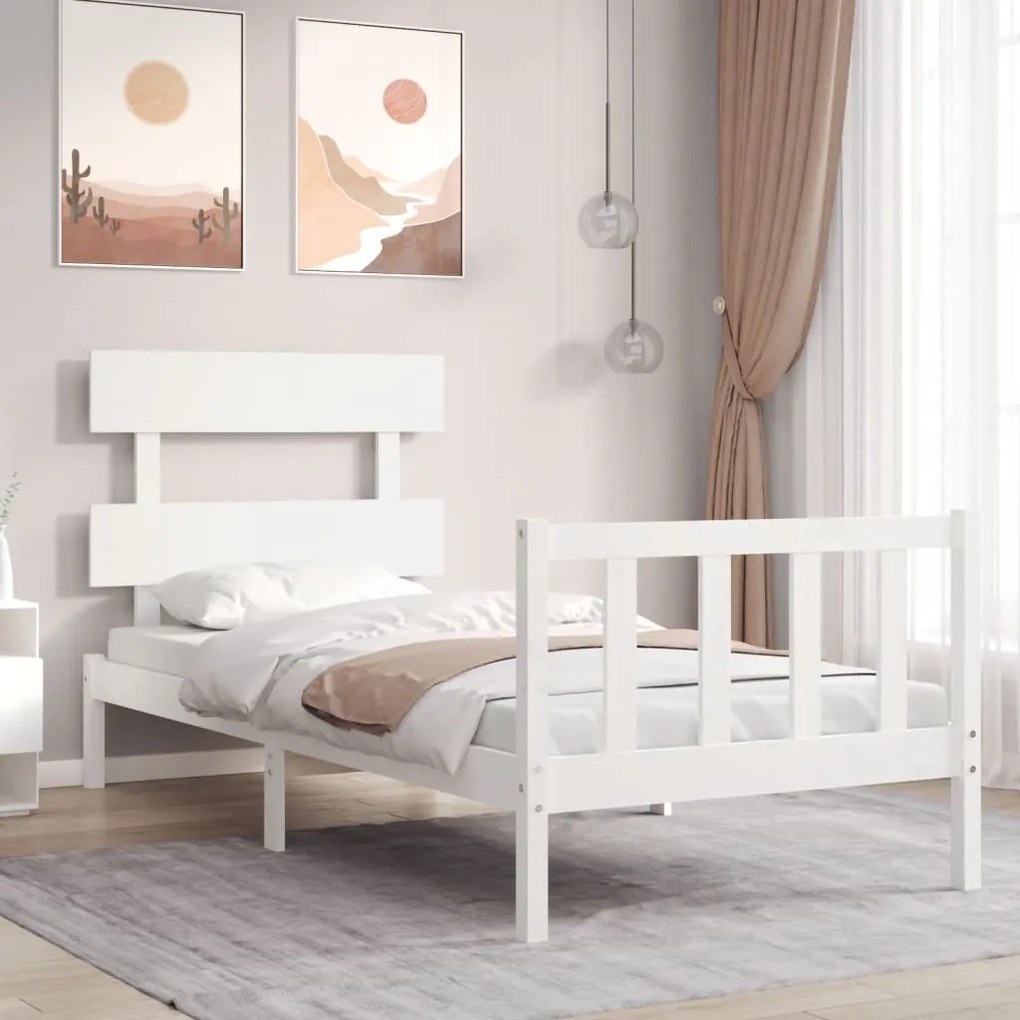 vidaXL Cadru de pat fără saltea, alb, 90x200 cm, lemn masiv pin
