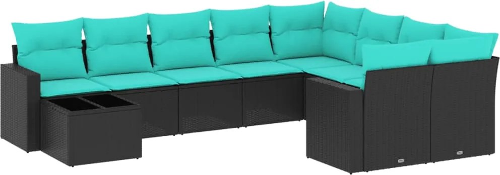 vidaXL Set canapele de grădină cu perne, 10 piese, negru, poliratan