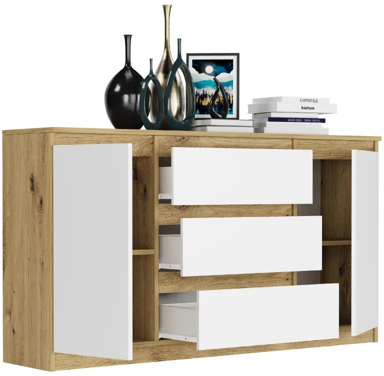 Comoda spațioasă R-140-S3 - diferite variante de culoare artisan mix alb