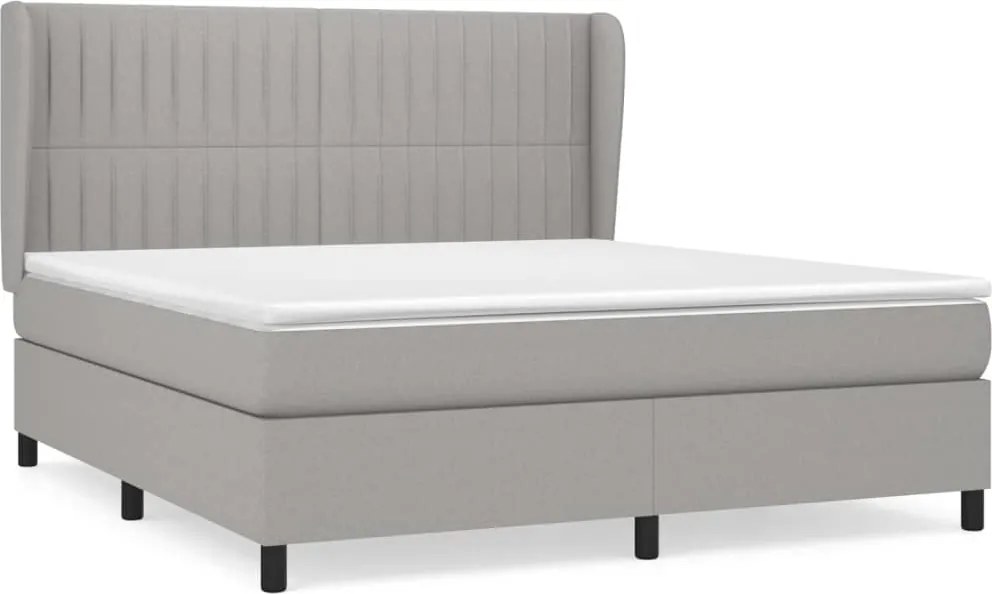 vidaXL Pat continental cu saltea, gri deschis, 160x200 cm, textil