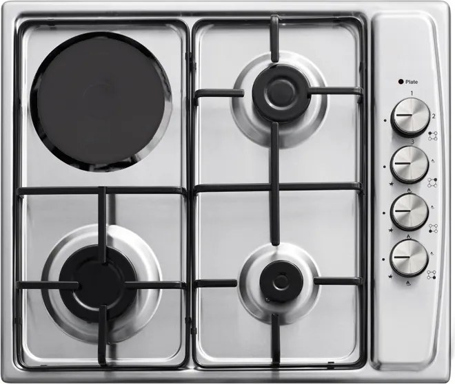 Plita incorporabila Zilan ZLN1918 GPL si Gaz natural 58x50 cm, 3 ochiuri, 1 ochi electric, duze de schimb incluse, aprindere electrica, Inox