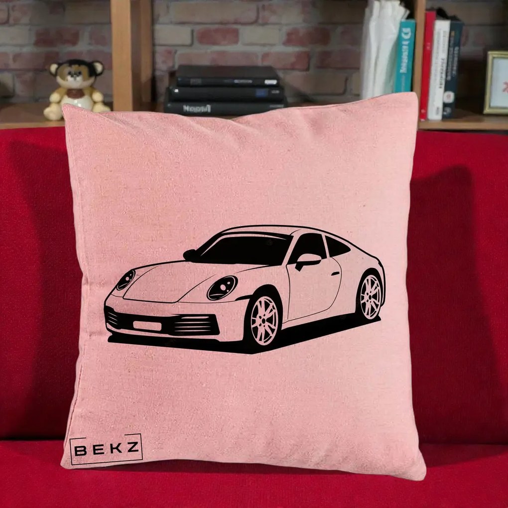 Perna Personalizata Porsche 911 Silueta, 40x40 cm, Roz, Husa Detasabila, Perna Inclusa, BEKZ®