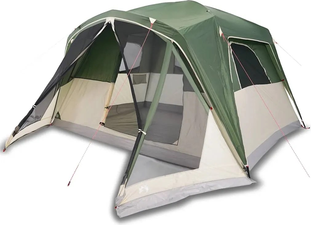 vidaXL Cort de familie cu verandă 6 persoane, verde, impermeabil