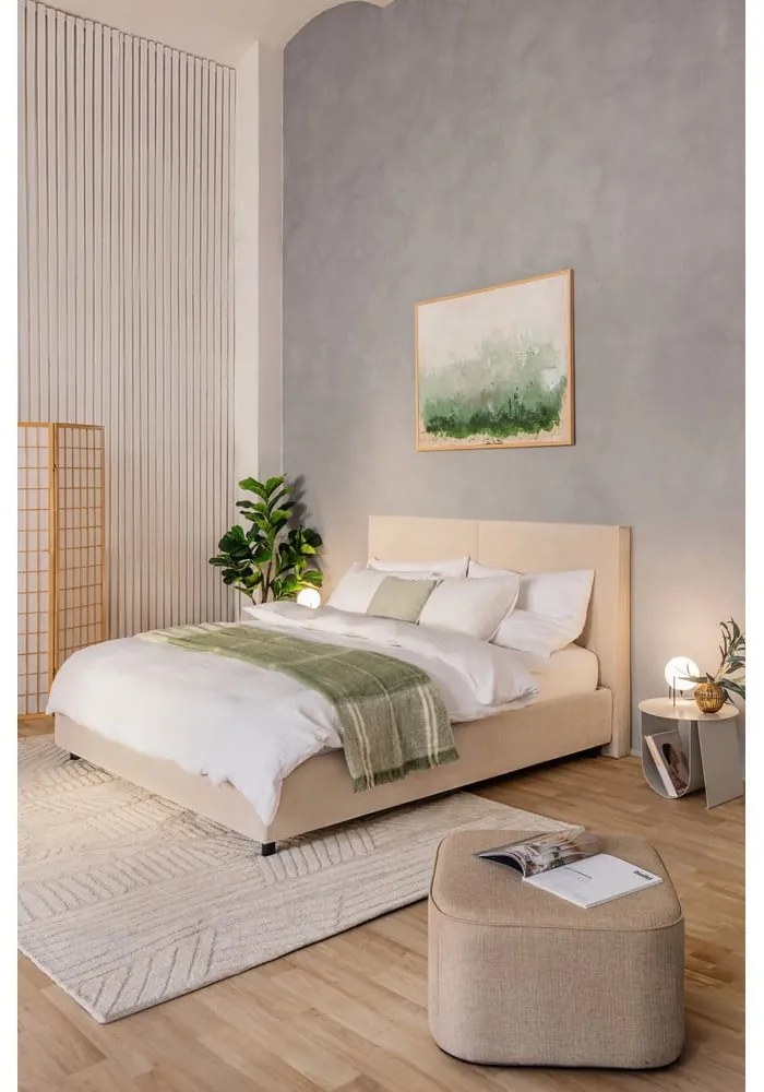 Pat matrimonial bej tapițat cu spațiu de depozitare cu somieră 160x200 cm Myra Bold – Bonami Selection