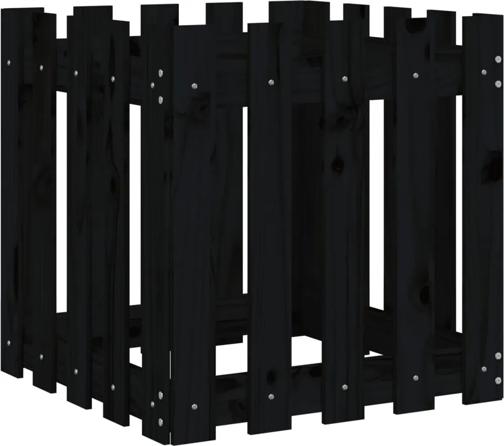 vidaXL Jardinieră grădină design gard negru 50x50x50 cm lemn masiv pin