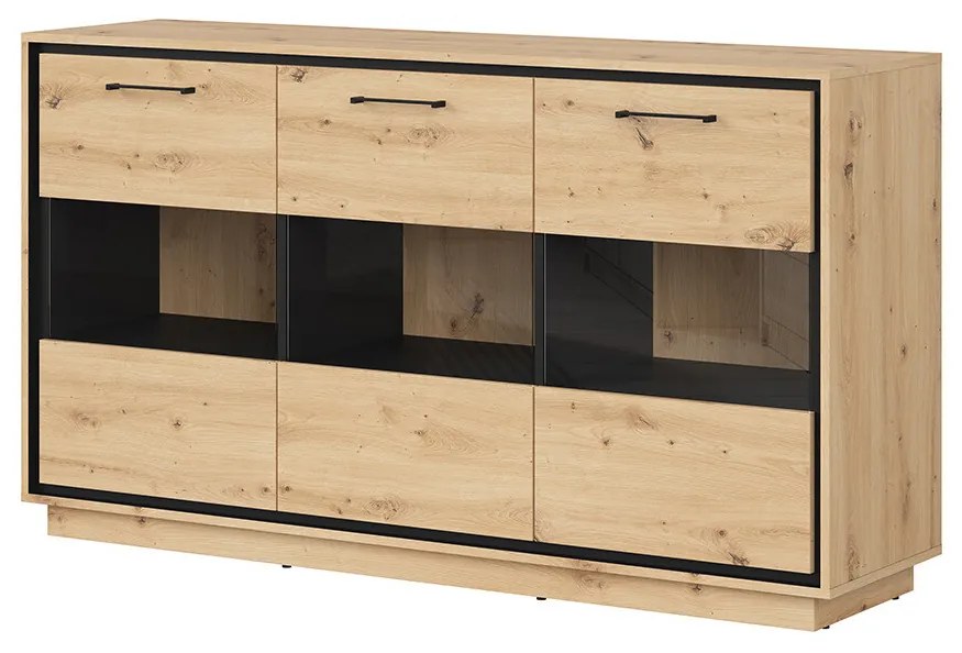 Vitrină Pont KOM3W (Stejar artisan + Negru mat). 1063040