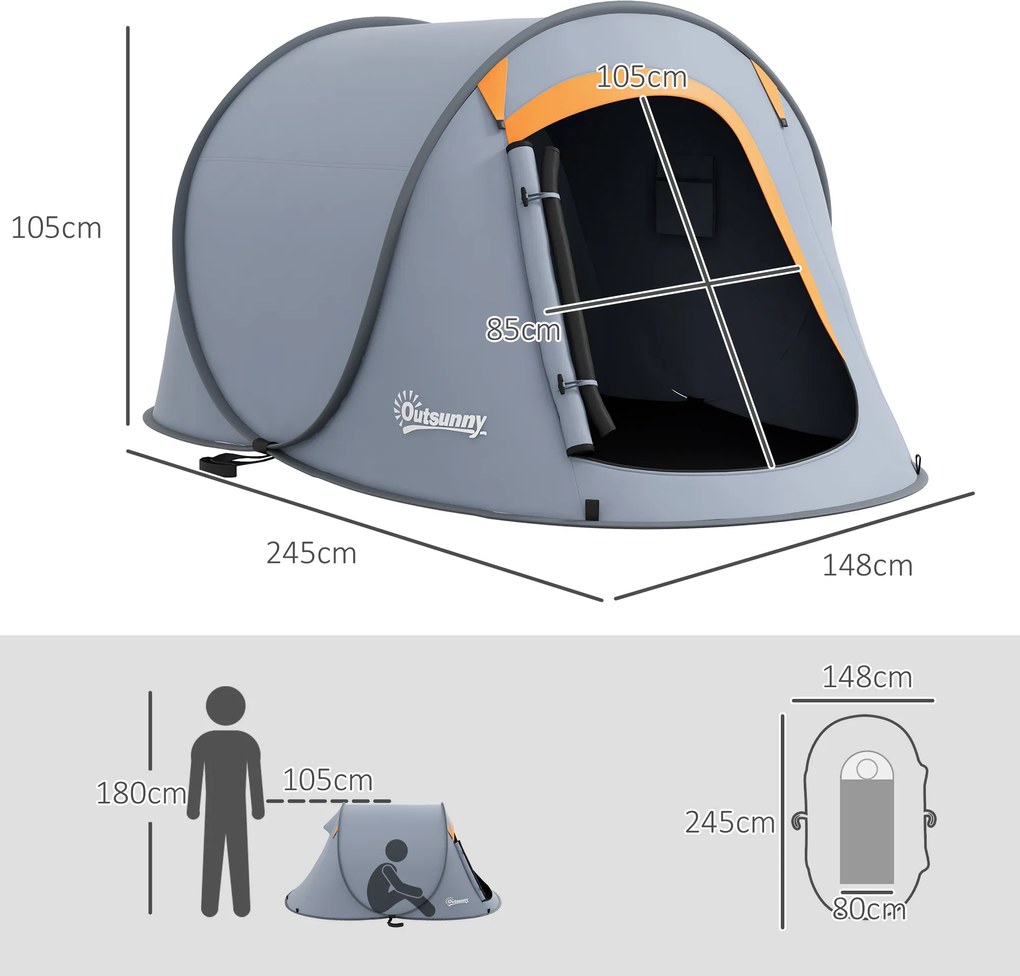 Outsunny Cort de Camping Pop-Up Impermeabil cu Geantă de Transport Gri | Aosom Romania
