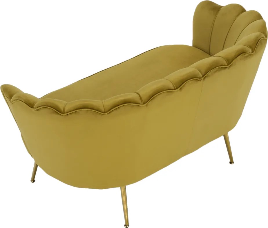 Bancă în stil Art-deco, catifea Velvet muştar/crom auriu, NOBLIN