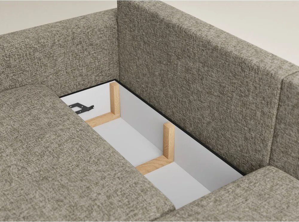 Colțar maro extensibil/cu spațiu de depozitare cu tapițerie din chenille (cu colț pe partea dreaptă/cu șezlong) Leon – Maison de Rêve