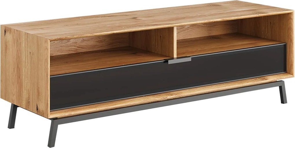 Comodă TV stejar masiv Madison și Sticlă, 160 × 50 × 54 cm