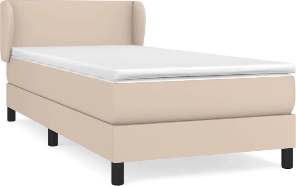 vidaXL Pat box spring cu saltea, cappuccino, 80x200 cm piele ecologică
