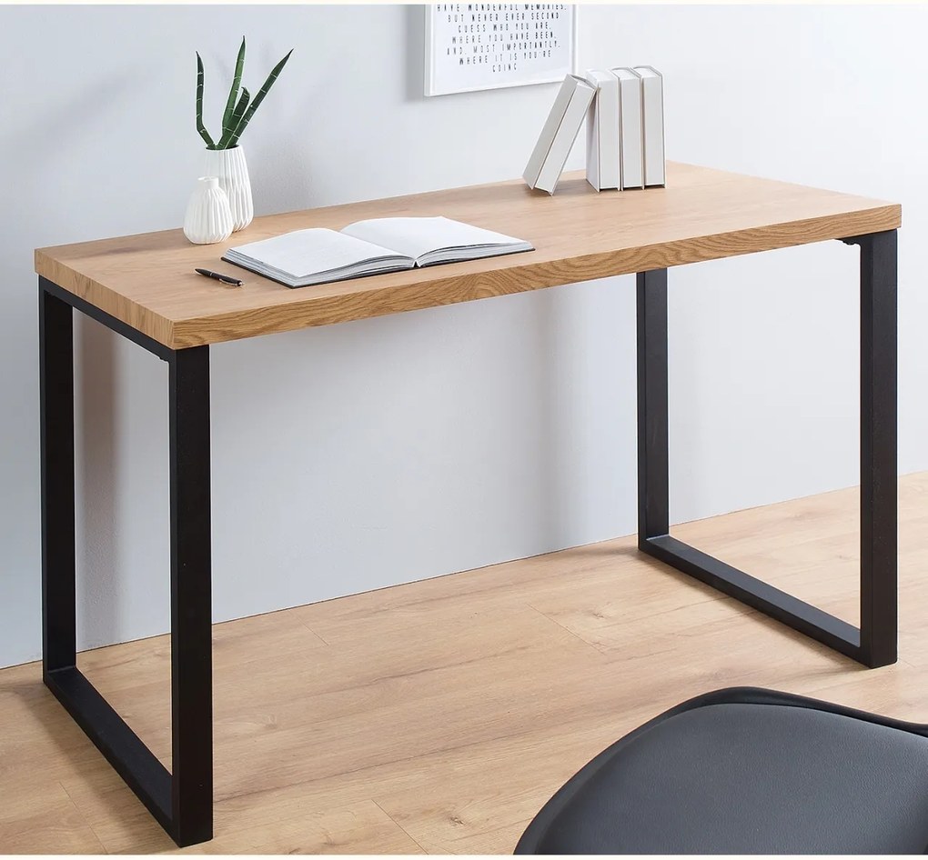 Birou design industrial Black Desk 120cm, negru/ stejar