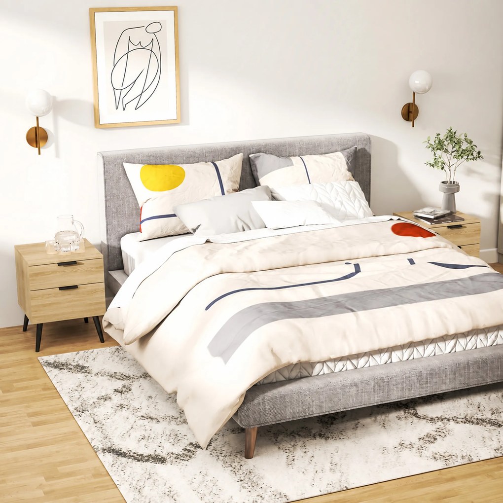 HOMCOM Set de 2 Noptiere cu 2 Sertare pentru Dormitor sau Camera de Zi, 40x40x50 cm, Lemn Natural | Aosom Romania