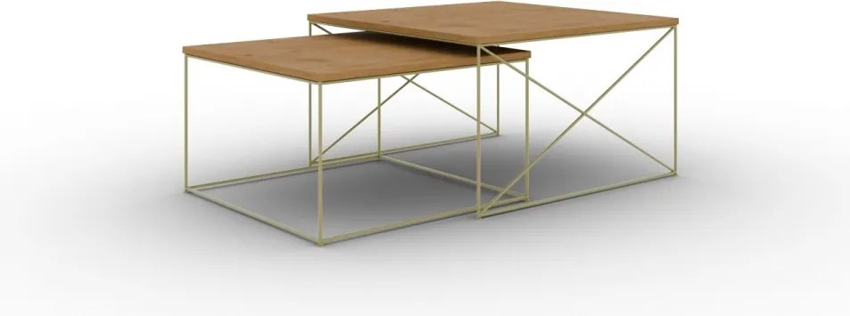 Set masute de cafea, Licco, ADRK Furniture (Culoare: Auriu / Stejar artizanal)