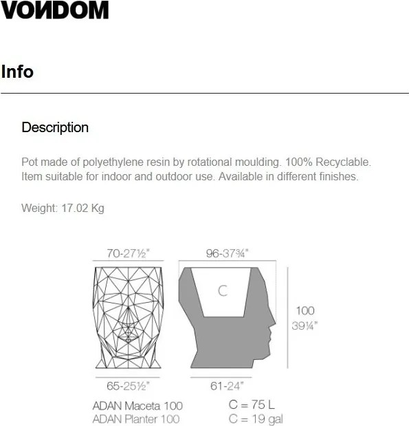 Ghiveci de flori / Jardiniera plante design decorativ modern pentru amenajari interioare si exterioare, ADAN PLANTER 49074R Vondom