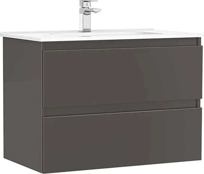 Set dulap baza suspendat Gala Daily antracit 2 sertare cu lavoar 80 cm