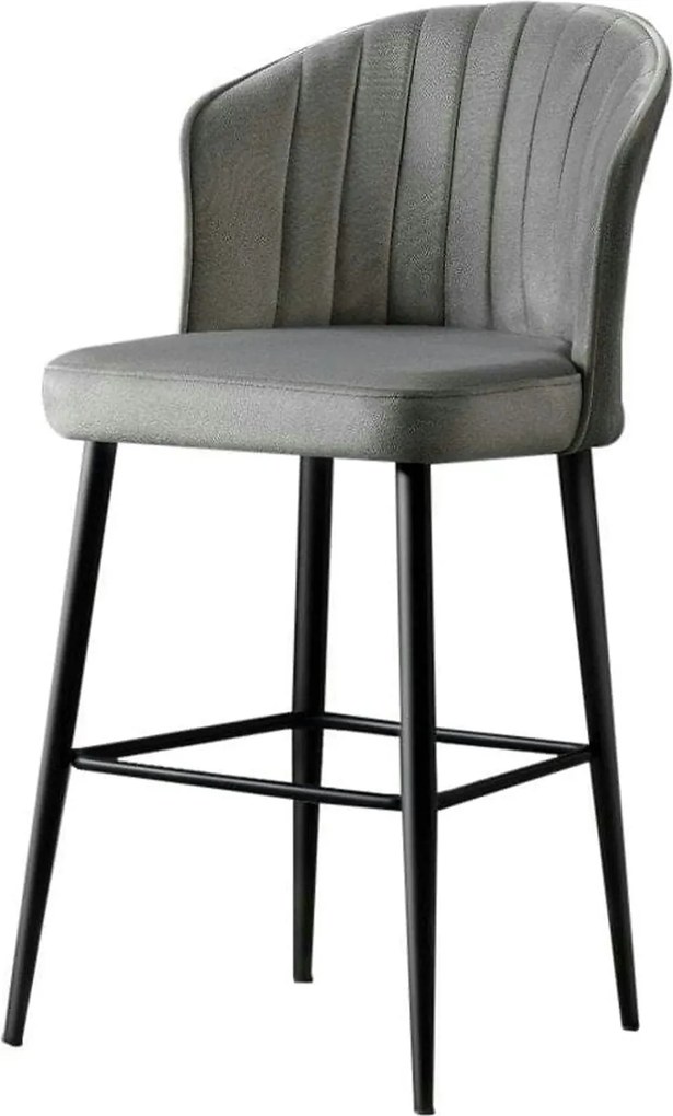 Set 2 scaune bar RUBI, gri/negru, stofa catifelata/metal, 52x42x97 cm