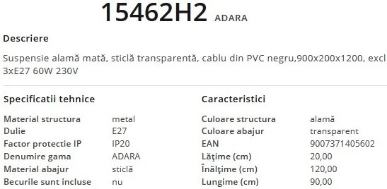 Lustra suspendata design modern ADARA 15462H2 GL
