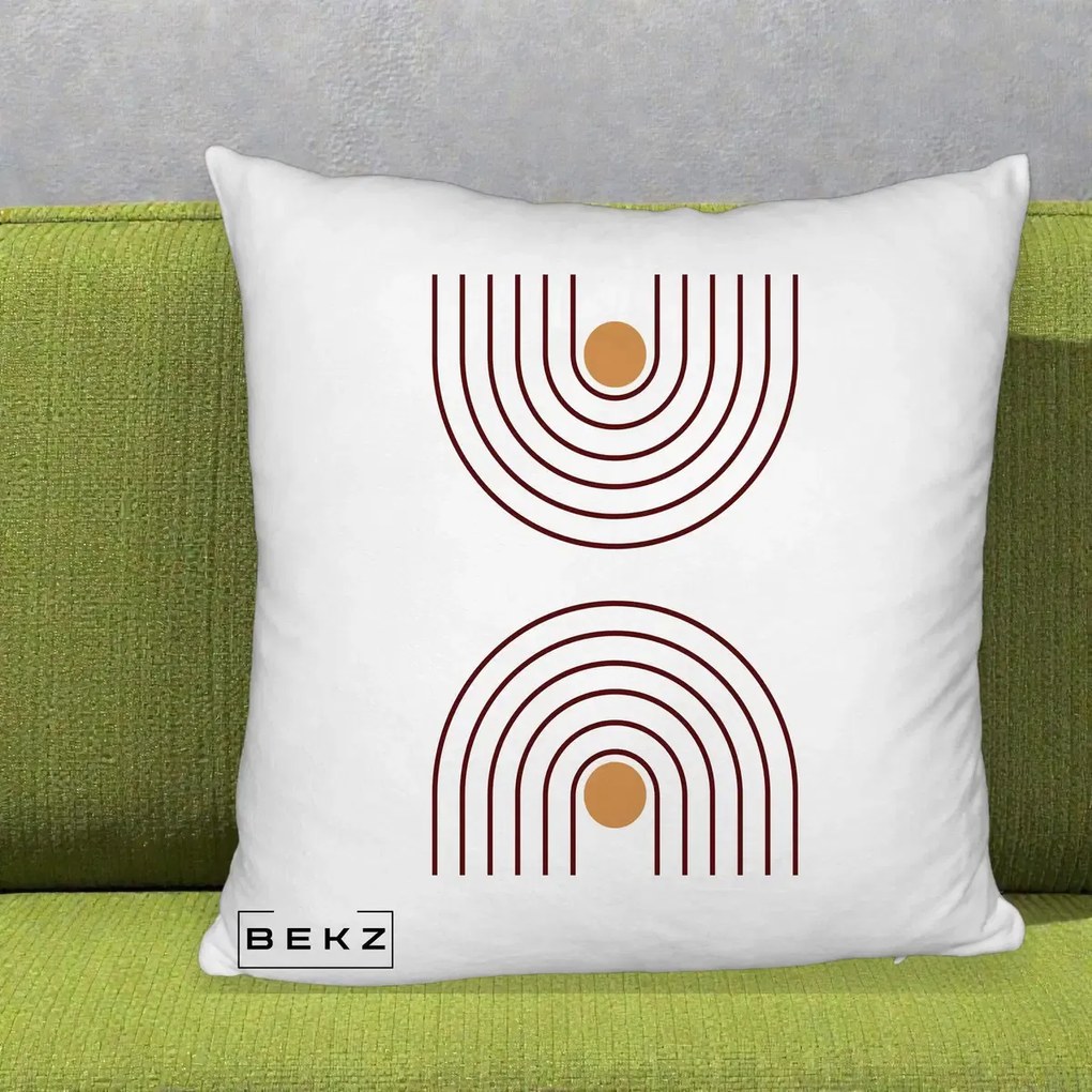 Perna Decorativa Geometric Boho Arc, 40x40 cm, Alb Pufos, Husa Detasabila, Perna Inclusa, BEKZ®