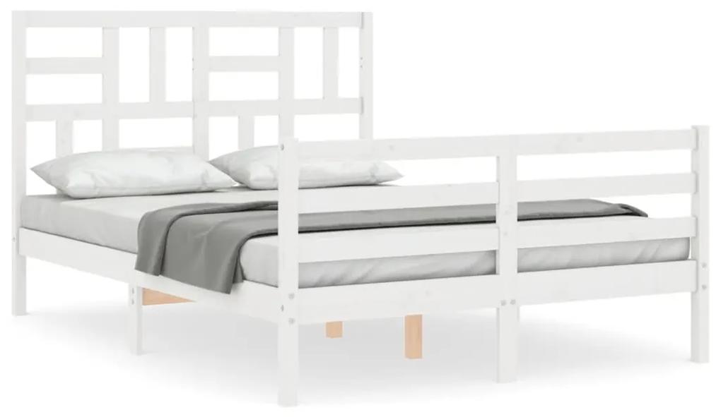 3194872 vidaXL Cadru de pat cu tăblie, dublu, alb, lemn masiv