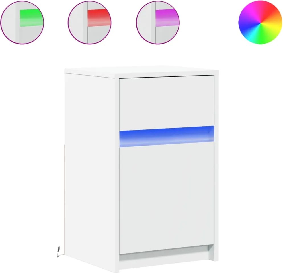 vidaXL Noptieră cu lumini LED, alb, lemn prelucrat