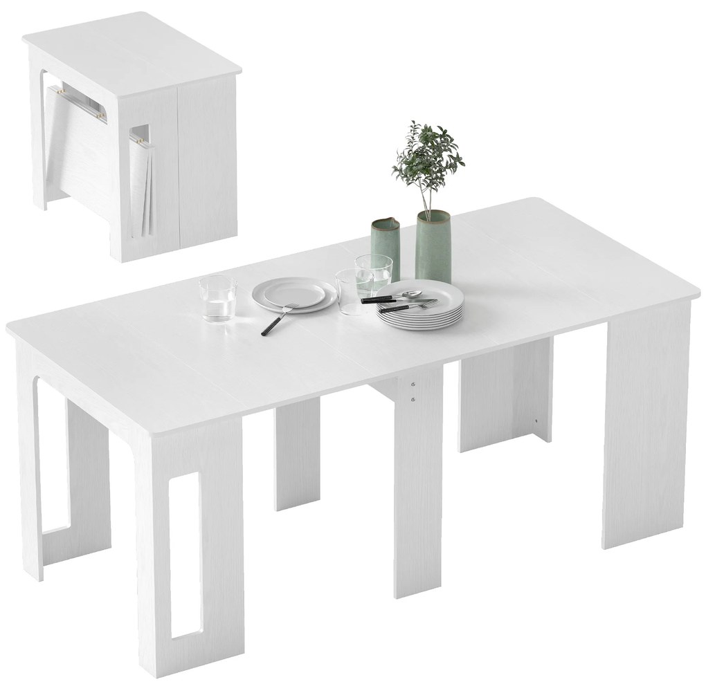 HOMCOM Masă de dining, masă pliantă, masă de bucătărie extensibilă, masă de sufragerie, PAL, 60-180 x 85 x 75 cm, Alb | Aosom Romania