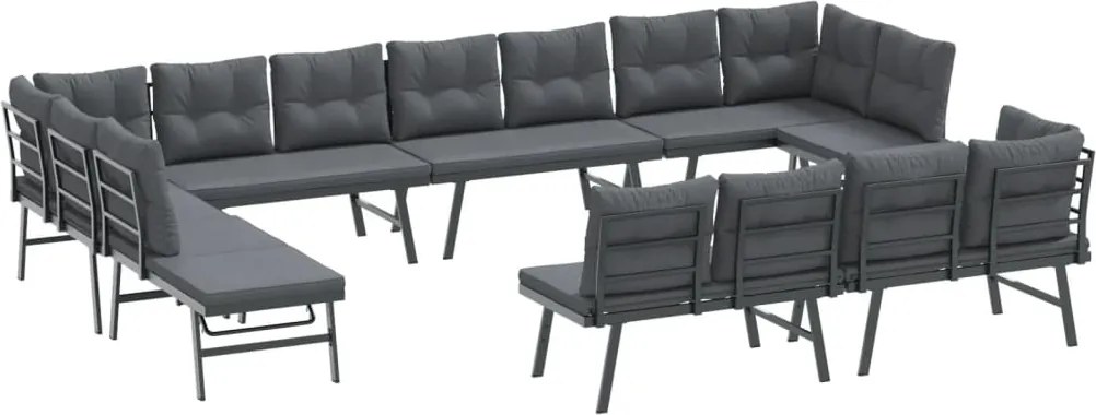 vidaXL Bănci de grădină cu perne 8 buc negru oțel vopsit electrostatic