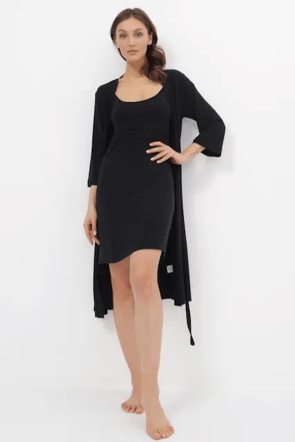 Cămașă de noapte cu halat pentru femei ERICA din bambus Negru / Black L