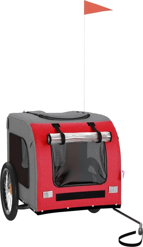 vidaXL Remorcă bicicletă animale companie, roșu/gri textil oxford/fier