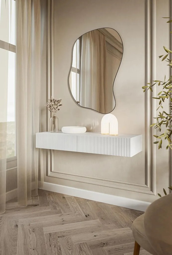 MAA42 - Masuta Consola suspendata Alba, 90 / 110 cm, masa de toaleta cu 1 / 2 sertar(e), cosmetica machiaj, vanity