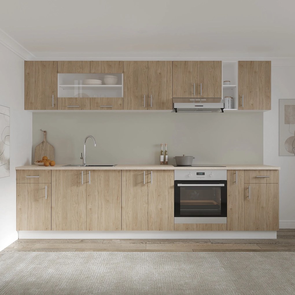 Corp Baza Karo, 1 Sertar, 1 Usa, Lemn Natural/Alb, 40 x 50 x 80 cm