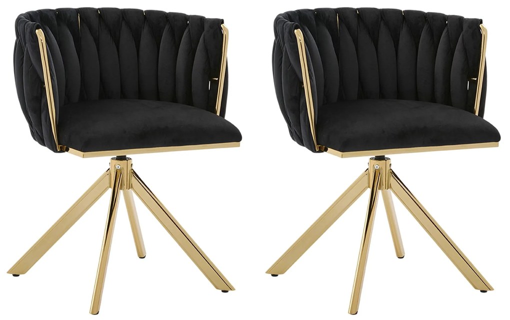 Set de 2 scaune pivotante din catifea, Negru | Aosom Romania