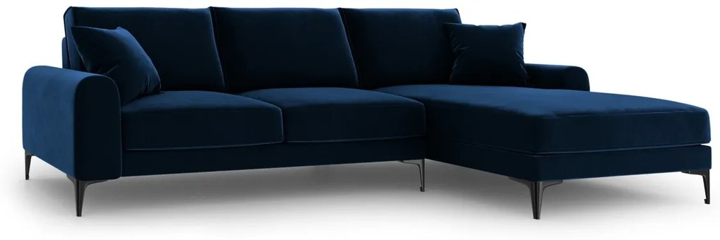 Coltar dreapta, Madara, Mazzini Sofas, 5 locuri, black legs, 254x182x90 cm, catifea, albastru regal