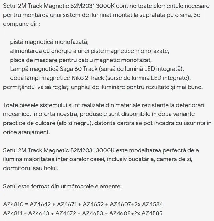 Set 2 metri sina magnetica monofazata cu iluminat inclus Alfa 52M2031WH alb, 3000K
