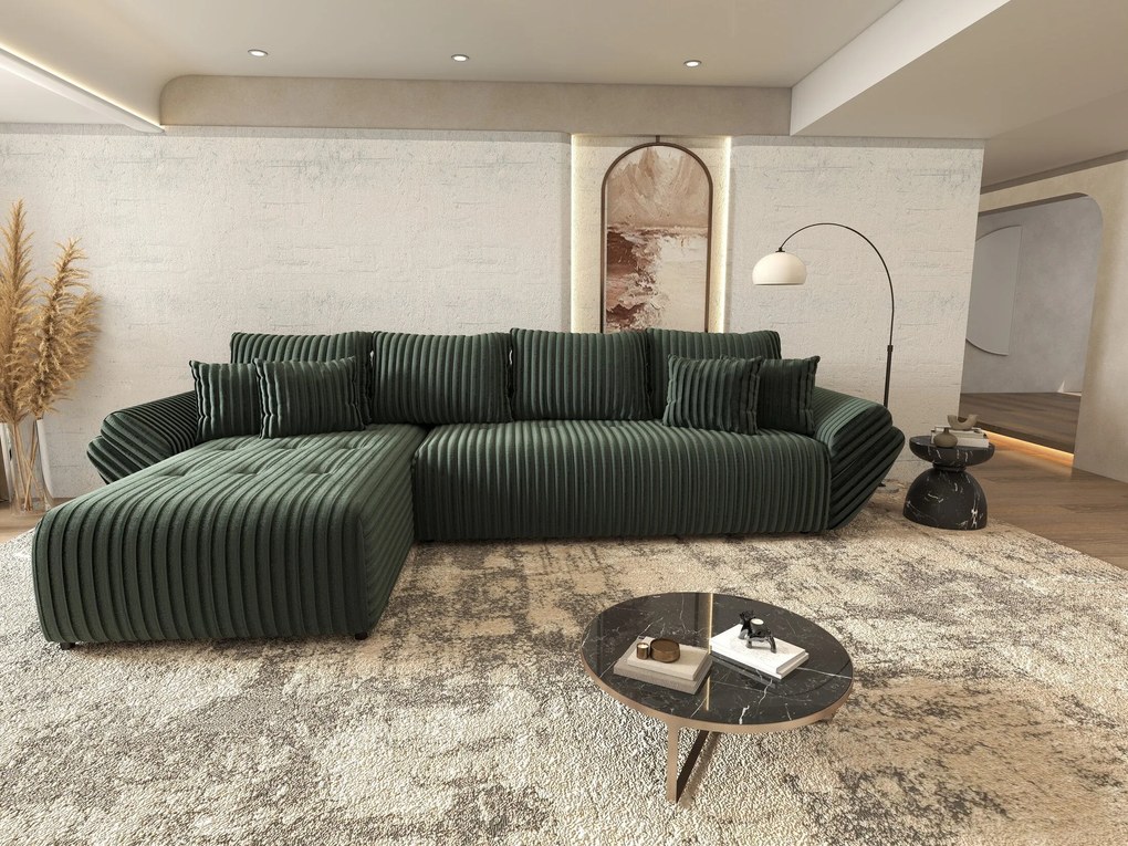 Colțar extensibil dumonde cu ladă de depozitare si sezut confortabil din spuma high-density, Berlin XL Ambience Green 350x185 cm