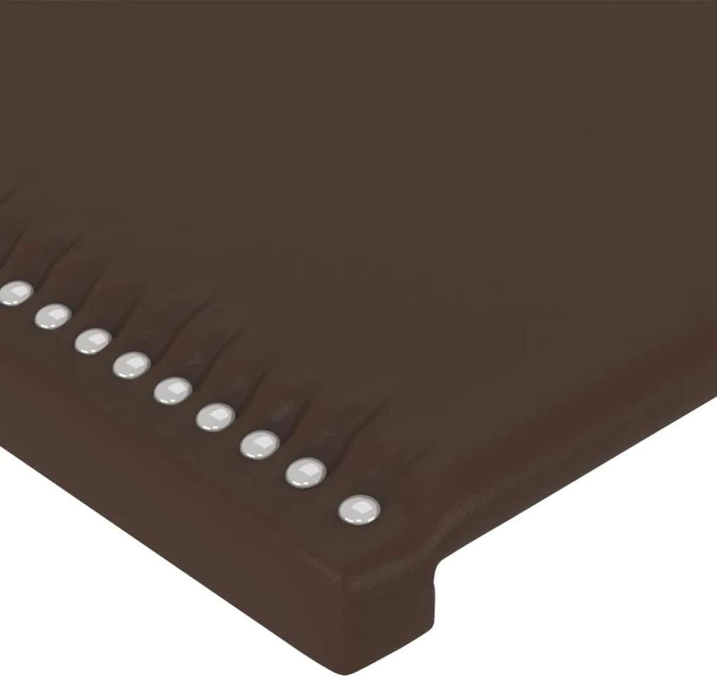 Tablie de pat cu LED, maro, 93x16x118 128 cm, piele ecologica 1, Maro, 93 x 16 x 118 128 cm