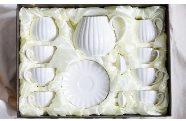 Set de cafea din porțelan, 15 piese, alb