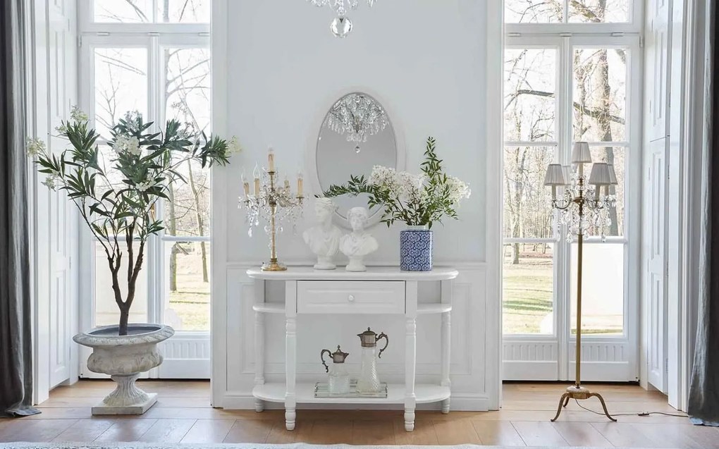 Consola lemn masiv alb Elizabeth, 120 × 43 × 80 cm