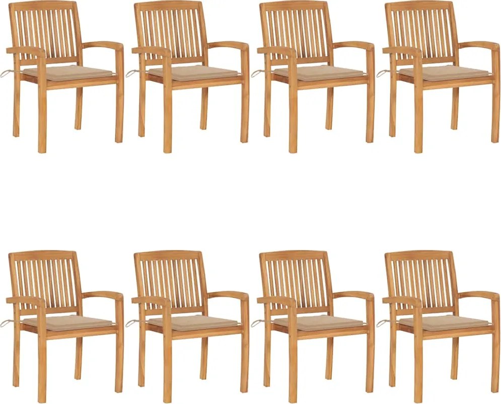 vidaXL Scaune de grădină stivuibile cu perne, 8 buc., lemn masiv tec