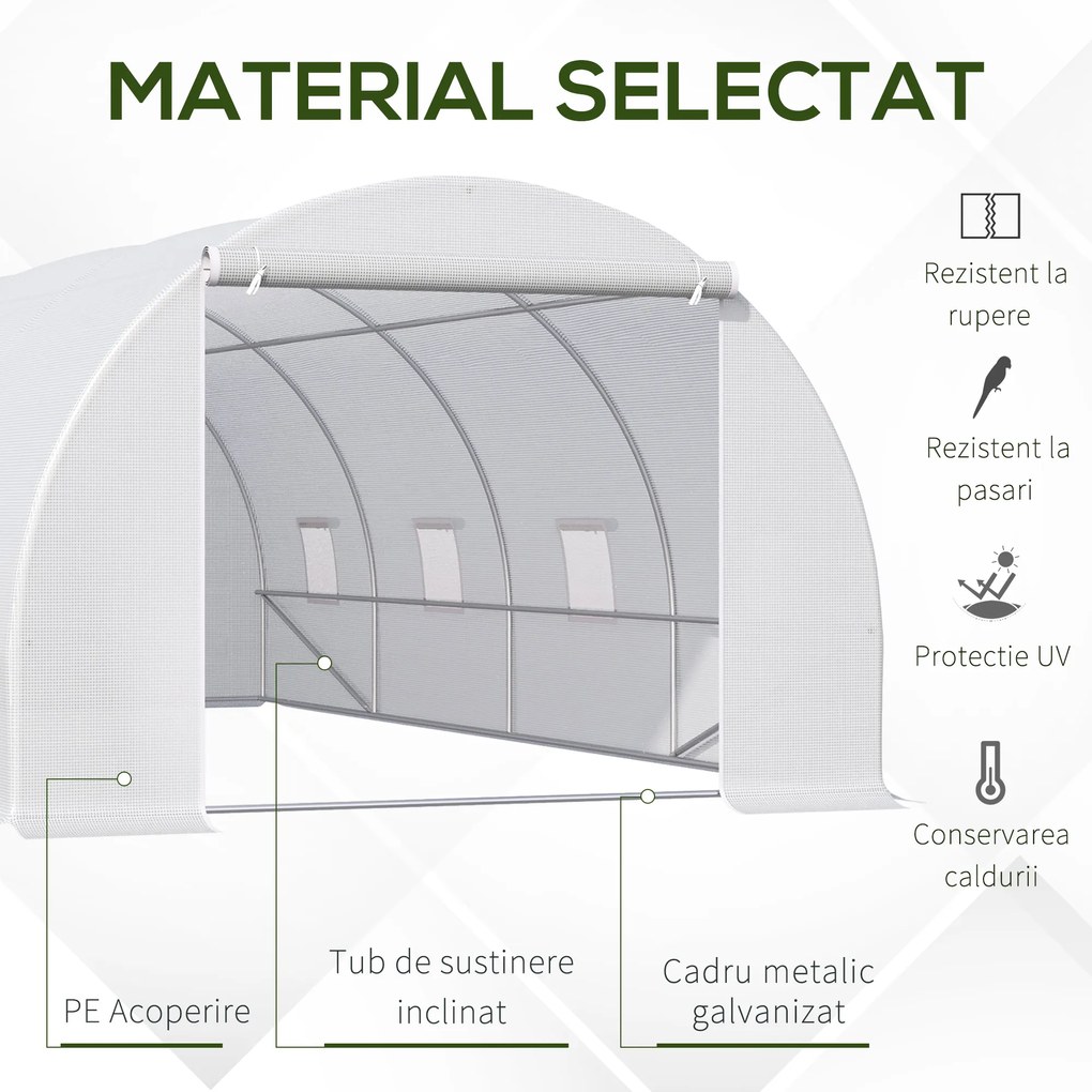 Outsunny Tunnel Sera de gradina pentru plante din PE cu tevi metalice 6x3x2m Alb | Aosom Romania