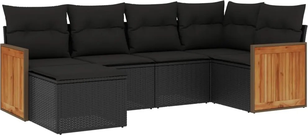 vidaXL Set mobilier de grădină cu perne, 6 piese, negru, poliratan