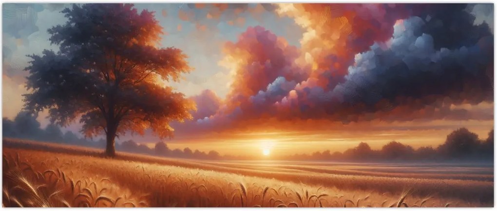 Tablou – Apus de soare pe câmp (120x50 cm)